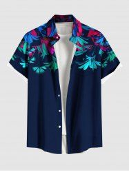 Plus Size Tropical Leaf Print Hawaii Button Pocket Shirt For Men -  