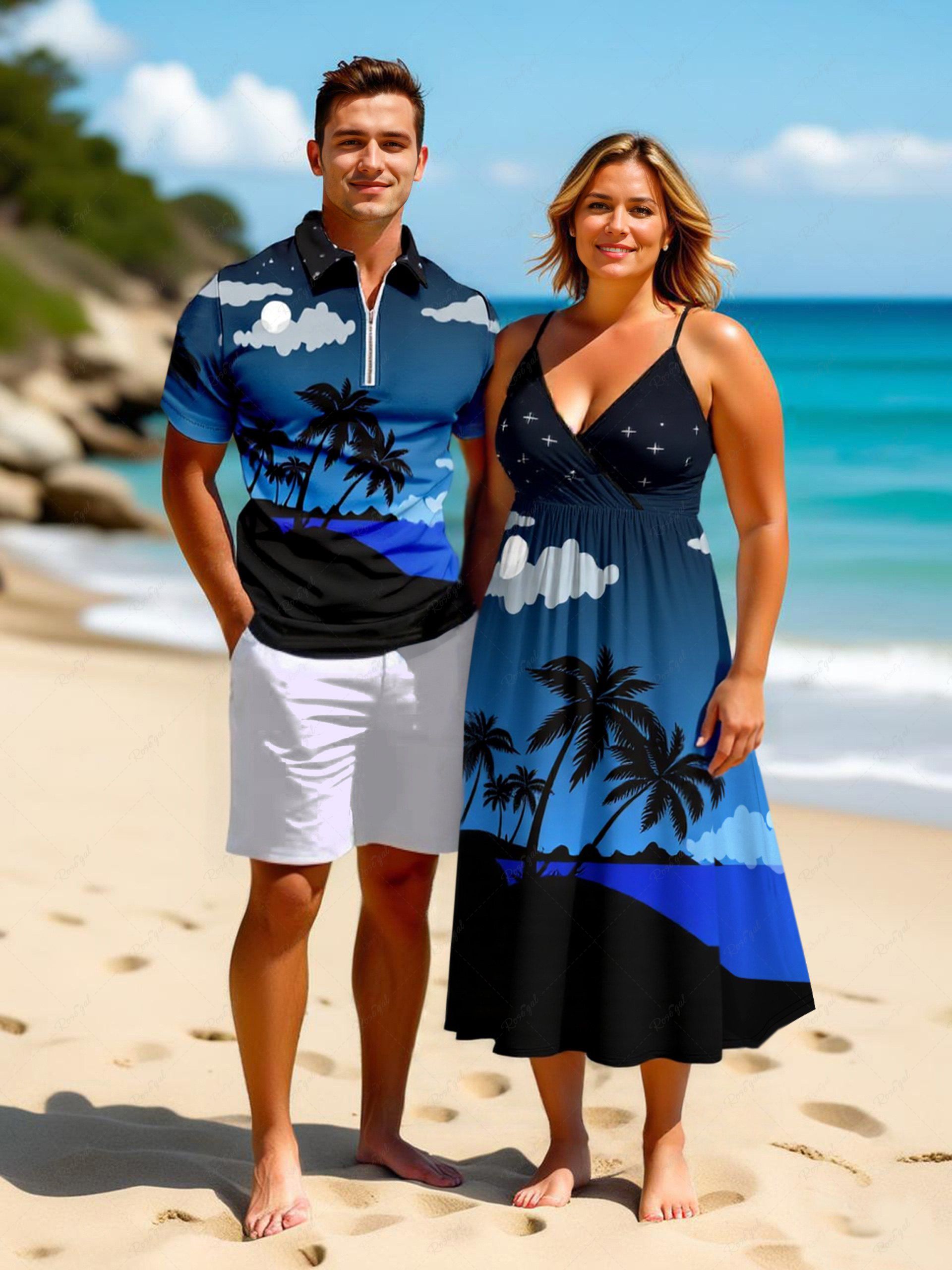 Short de Plage Transparent Ombré à Imprimé Nuage et Galaxie Grande-Taille Bleu profond 