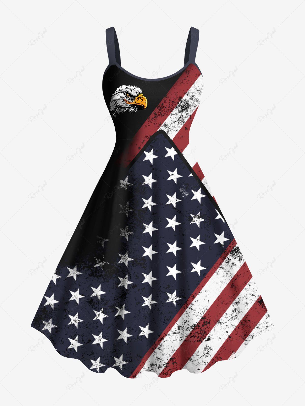 Online Plus Size Patriotic American Flag Eagle Print Tank Dress  