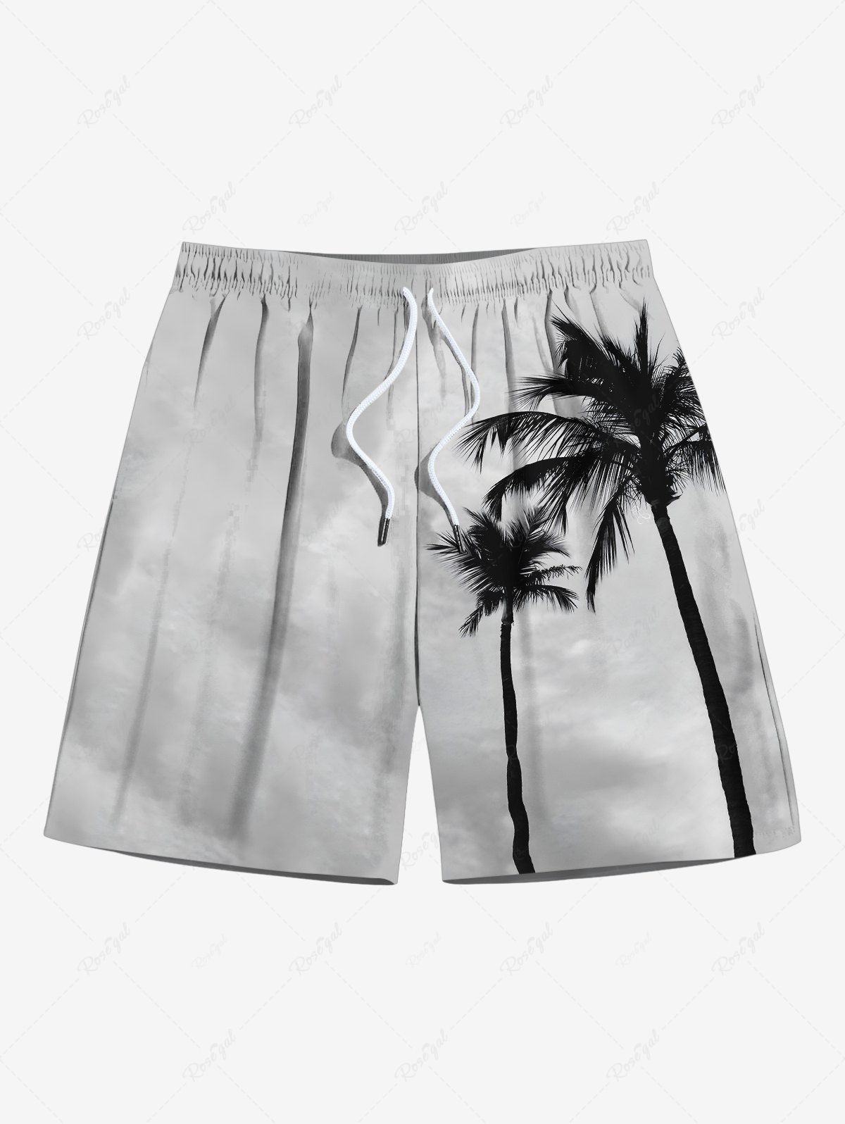Best Plus Size Ombre Sky Coconut Tree Print Hawaii Drawstring Beach Shorts For Men  