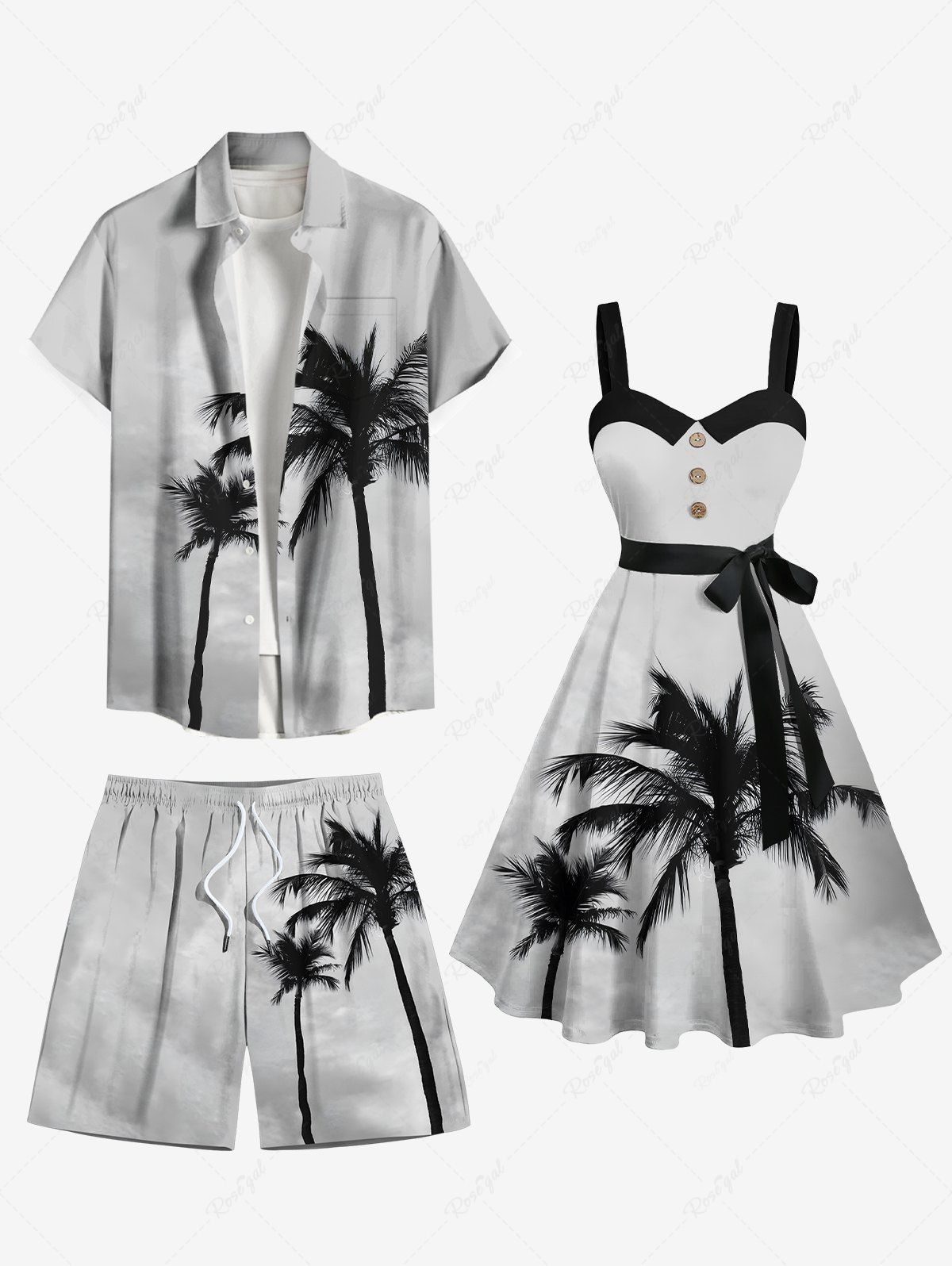Cheap Ombre Sky Coconut Tree Print Plus Size Matching Hawaii Beach Outfit For Couples  