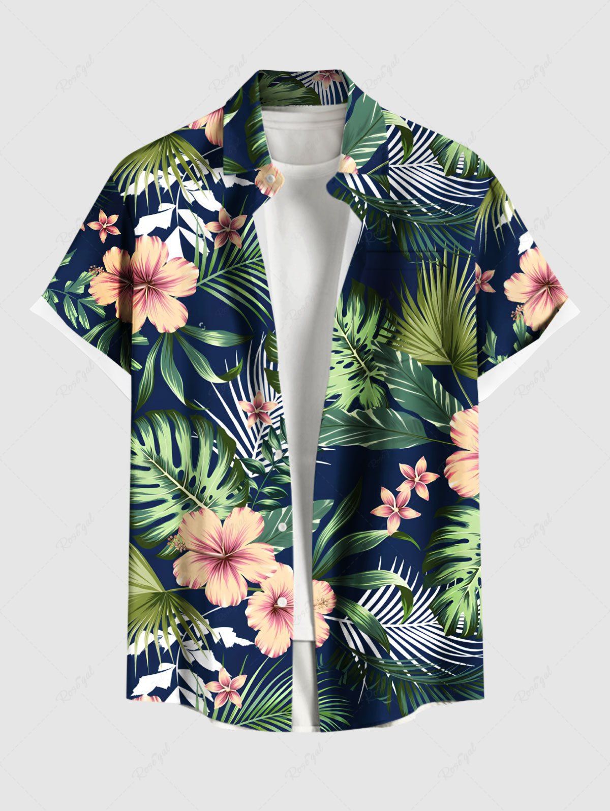Chemise hawaïenne grande taille à imprimé floral et feuilles tropicales pour homme Vert profond 3XL