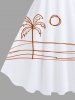 Tenue de plage hawaïenne assortie grande taille, motif cocotier, soleil, vagues, mer, imprimé bonhomme allumette, pour couples - Blanc 