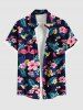 Ensemble chemise et barboteuse hawaïennes assorties, grande taille, tenue de plage, imprimé feuilles tropicales et hibiscus, pour couples - Bleu profond 