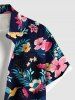 Ensemble chemise et barboteuse hawaïennes assorties, grande taille, tenue de plage, imprimé feuilles tropicales et hibiscus, pour couples - Bleu profond 