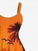Tenue de plage hawaïenne assortie grande taille à imprimé cocotier et coucher de soleil pour couples - Orange Foncé 