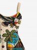 Tenue de plage hawaïenne assortie grande taille pour couples, motif cocotier, hibiscus, crâne, feu, flamme, aigle - café lumière 