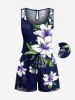 Matching Hawaii Shirt Short and Romper Plus Size Beach Outfit Lily Flower Leaf Print For Couples -  