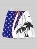 Patriotic American Flag Coconut Tree Print Plus Size Matching Hawaii Beach Outfit For Couples -  