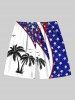 Patriotic American Flag Coconut Tree Print Plus Size Matching Hawaii Beach Outfit For Couples -  