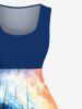 Patriotic American Flag Sea Waves Ombre Sky Print Plus Size Matching Hawaii Beach Outfit For Couples -  