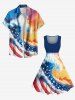 Patriotic American Flag Sea Waves Ombre Sky Print Plus Size Matching Hawaii Beach Outfit For Couples -  