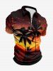 Tenue de plage hawaïenne assortie grande taille à imprimé cocotier et crépuscule pour couples - Noir 