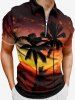 Tenue de plage hawaïenne assortie grande taille à imprimé cocotier et crépuscule pour couples - Noir 