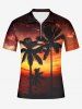 Tenue de plage hawaïenne assortie grande taille à imprimé cocotier et crépuscule pour couples - Noir 