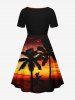 Tenue de plage hawaïenne assortie grande taille à imprimé cocotier et crépuscule pour couples - Noir 