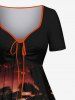 Tenue de plage hawaïenne assortie grande taille à imprimé cocotier et crépuscule pour couples - Noir 