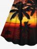 Tenue de plage hawaïenne assortie grande taille à imprimé cocotier et crépuscule pour couples - Noir 