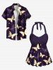 Butterfly Stars Galaxy Print Shirt Swimsuit Plus Size Matching Hawaii Beach Outfit For Couples -  