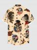 Skull Pirate Patriotic American Flag Rose Flower Print Plus Size Matching Hawaii Beach Outfit For Couples -  