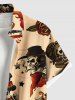 Skull Pirate Patriotic American Flag Rose Flower Print Plus Size Matching Hawaii Beach Outfit For Couples -  