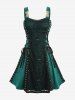 Plus Size Gothic Skull Mesh Overlay Lace Up Layered A Line Dress -  