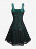 Plus Size Skull Mesh Overlay Lace Up Layered A Line Dress -  