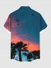 Plus Size Coconut Tree Ombre Dusk Print Hawaii Button Pocket Shirt For Men -  