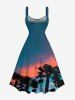 Plus Size Coconut Tree Ombre Dusk Print Hawaii Lace Up A Line Tank Dress -  
