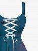 Plus Size Coconut Tree Ombre Dusk Print Hawaii Lace Up A Line Tank Dress -  
