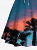 Plus Size Coconut Tree Ombre Dusk Print Hawaii Lace Up A Line Tank Dress -  