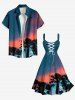 Plus Size Coconut Tree Ombre Dusk Print Hawaii Lace Up A Line Tank Dress -  