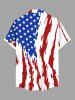 Plus Size Patriotic American Flag Paint Brushing Print Buttons Pocket Shirt For Men -  