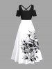 Plus Size Skull Rose Flower Print Cold Shoulder Crisscross Maxi Dress -  