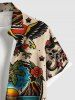 Plus Size Coconut Tree Hibiscus Flowers Skull Fire Flame Eagle Print Buttons Pocket Hawaii Shirt For Men -  