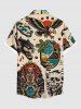 Plus Size Coconut Tree Hibiscus Flowers Skull Fire Flame Eagle Print Buttons Pocket Hawaii Shirt For Men -  