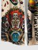 Plus Size Coconut Tree Hibiscus Flowers Skull Fire Flame Eagle Print Buttons Pocket Hawaii Shirt For Men -  
