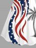 Plus Size Patriotic American Flag Coconut Tree Print Cinched Hawaii Dress -  