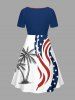 Plus Size Patriotic American Flag Coconut Tree Print Cinched Hawaii Dress -  