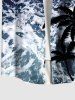 Chemise hawaïenne grande taille à imprimé cocotiers et vagues de la mer, boutons et poches pour homme - Bleu 3XL