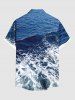 Chemise hawaïenne grande taille à imprimé cocotiers et vagues de la mer, boutons et poches pour homme - Bleu 3XL