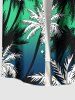 Plus Size Coconut Tree Ombre Colorblock Print Buttons Pocket Hawaii Shirt For Men -  