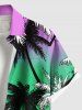 Plus Size Coconut Tree Ombre Colorblock Print Buttons Pocket Hawaii Shirt For Men -  