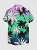 Plus Size Coconut Tree Ombre Colorblock Print Buttons Pocket Hawaii Shirt For Men -  