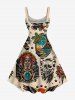 Robe débardeur hawaïenne grande taille à imprimé cocotier, fleurs d'hibiscus, crâne, feu, flamme, aigle - café lumière 3X