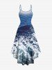 Robe caraco hawaïenne grande taille à imprimé cocotiers et vagues - Bleu 4X
