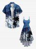 Robe caraco hawaïenne grande taille à imprimé cocotiers et vagues - Bleu 4X