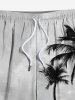 Plus Size Ombre Sky Coconut Tree Print Hawaii Drawstring Beach Shorts For Men -  