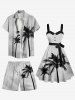 Plus Size Ombre Sky Coconut Tree Print Hawaii Drawstring Beach Shorts For Men -  