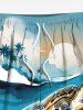 Plus Size Coconut Tree Sun Sea Turtle Print Hawaii Sea Creatures Drawstring Beach Shorts For Men -  